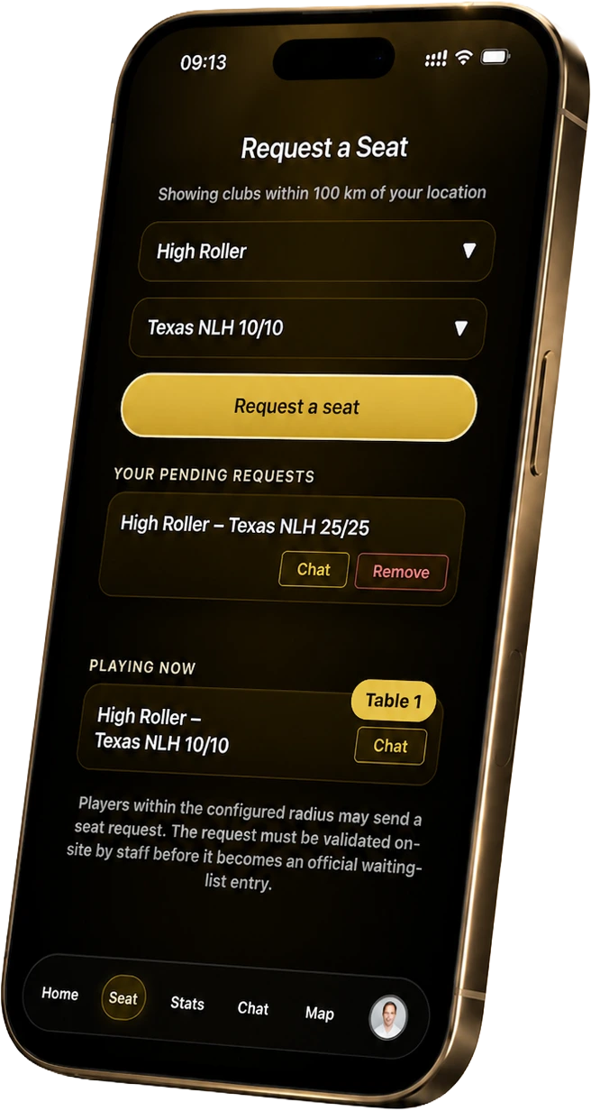 WPG player app requesting a seat